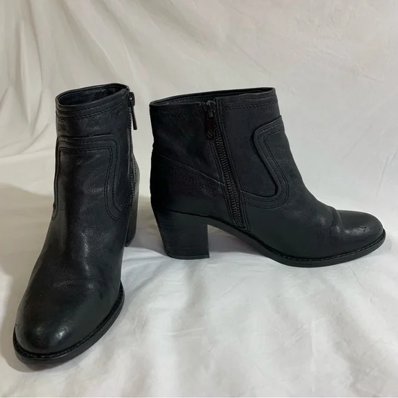 Arturo Chiang Black Leather Boots chunky heel, block heel, zipper, western, 6 - Picture 8 of 16